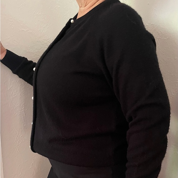 Vintage Black Cardigan Sweater Faux Pearl Buttons Women’s XL 44 Designer’s Orig - Picture 6 of 8